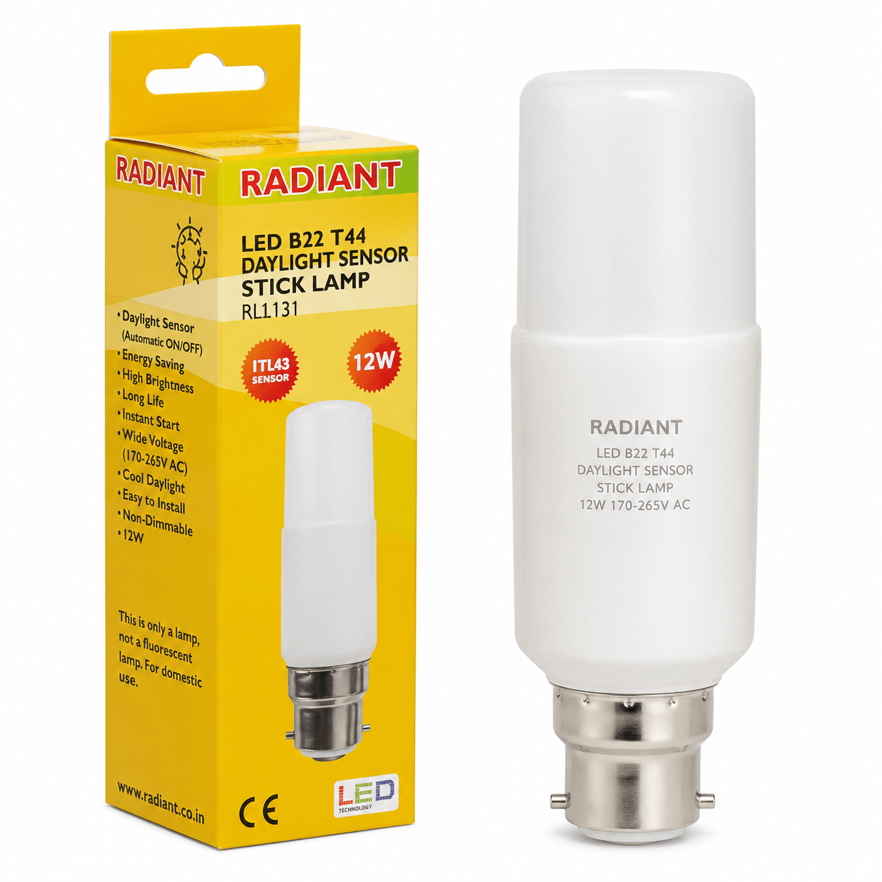 LED Bulb - 12W, B22, T44 Day / Night Sensor Bulb
