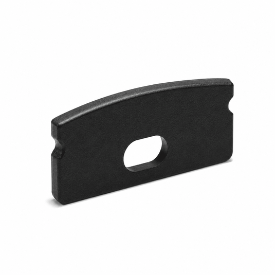 Black A6 profile end cap designed for LED extrusion finishing, featuring a neat, curved design.