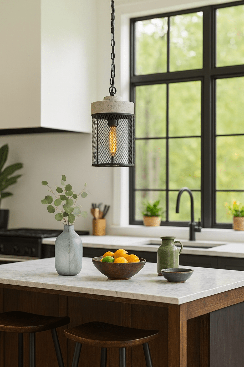 Cement and Metal Cage Pendant