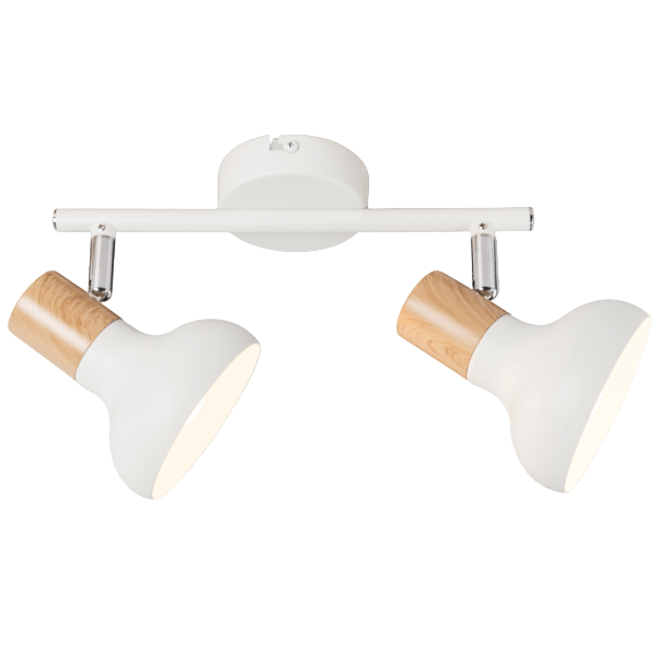White Metal Wood Finish Spotlight - 2 Light