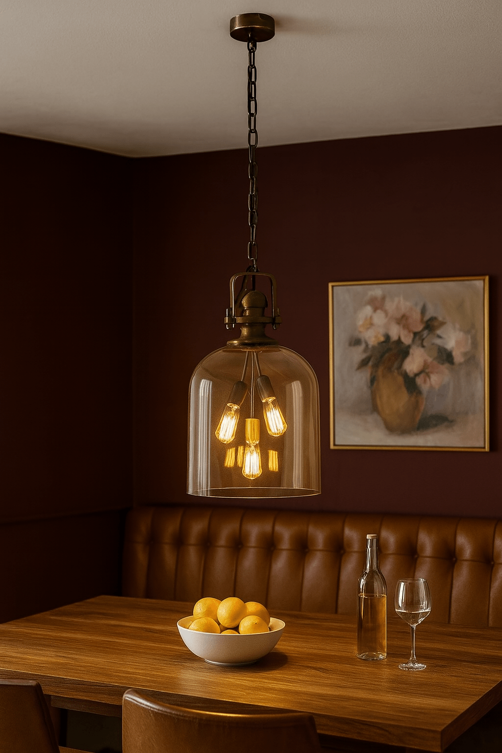 Satin Brass Pendant with Amber Glass