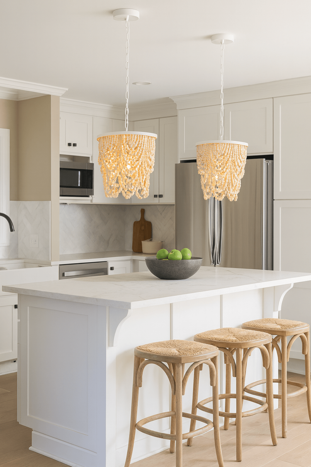 White Metal & Natural Wood Bead Pendant