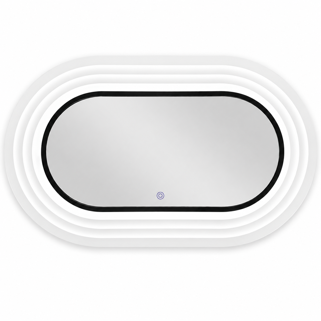 Modern oval led mirror with white frame on a white background