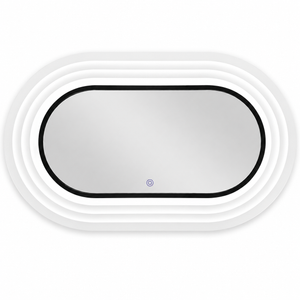 Modern oval led mirror with white frame on a white background