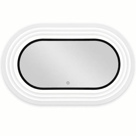 Modern oval led mirror with white frame on a white background
