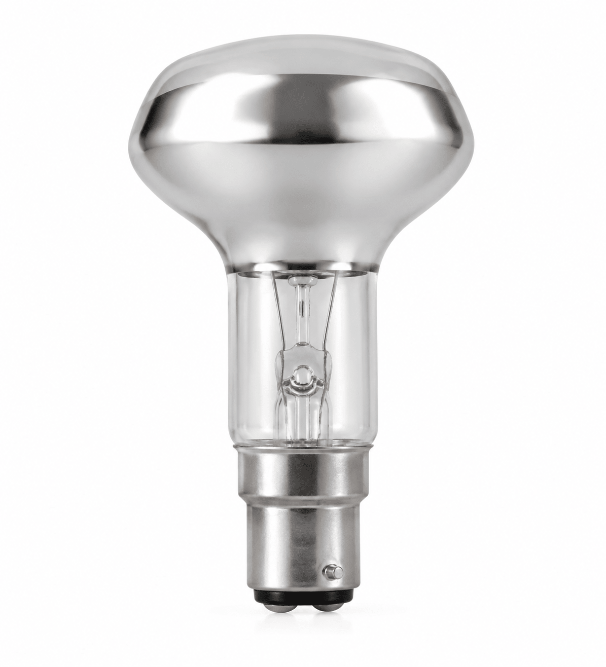 LED R63 filament bulb with a silver top and clear glass body, designed for indoor accent lighting.