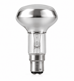 LED R63 filament bulb with a silver top and clear glass body, designed for indoor accent lighting.