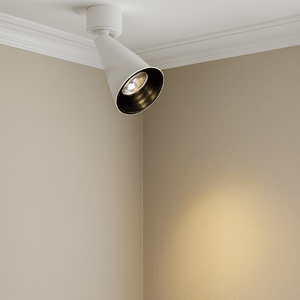 Ceiling light fixture on a white ceiling with beige walls