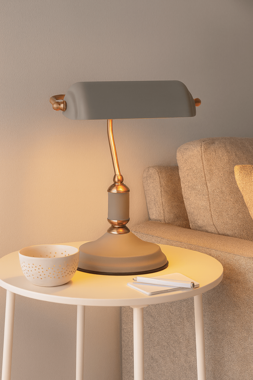 Bankers Table Lamp Grey & Copper