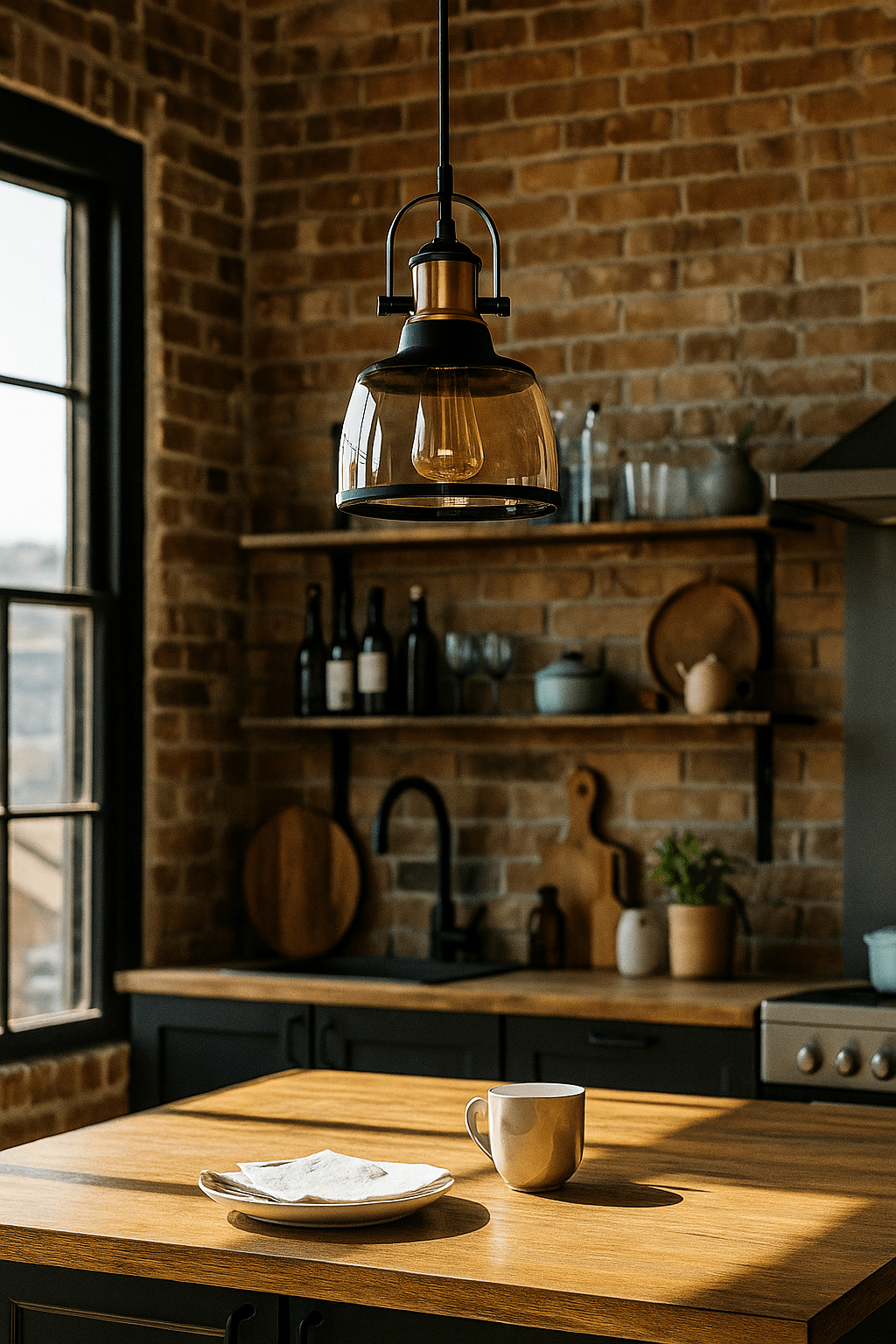 Metal Pendant with Cognac Colour Glass