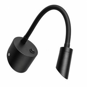 Compact black LED wall light with a flexible gooseneck for adjustable task lighting.