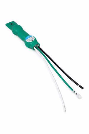 Compact surge protector for LED lighting circuits with three wires, designed for indoor use.