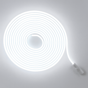 Coiled DIY Shaping LED Neon Strip in Cool White, showcasing smooth illumination and flexible design.