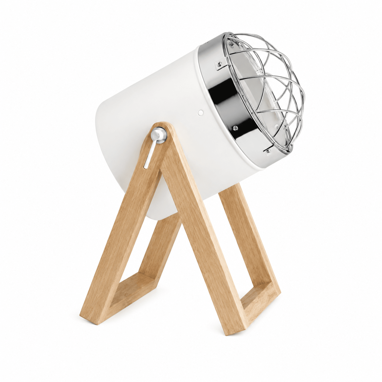White Polished Chrome, Metal and Wood Table Lamp
