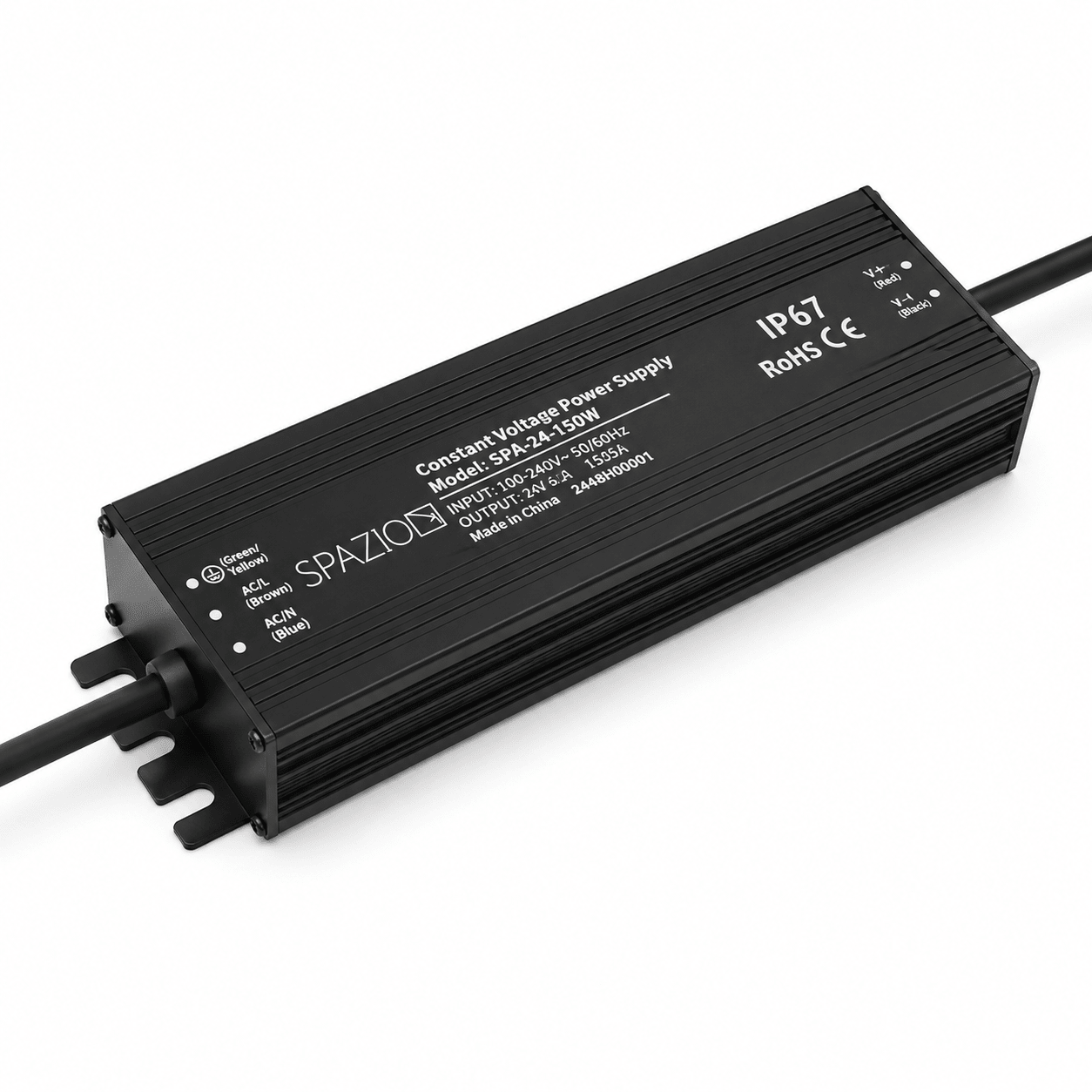 Black Spazio SPA-24-150W 24V 150W IP67 LED power supply with cables
