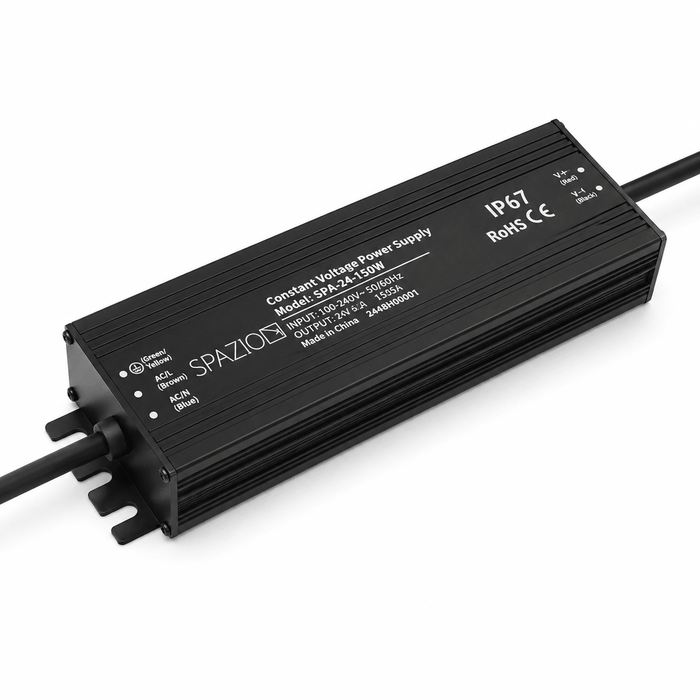 Black Spazio SPA-24-150W 24V 150W IP67 LED power supply with cables
