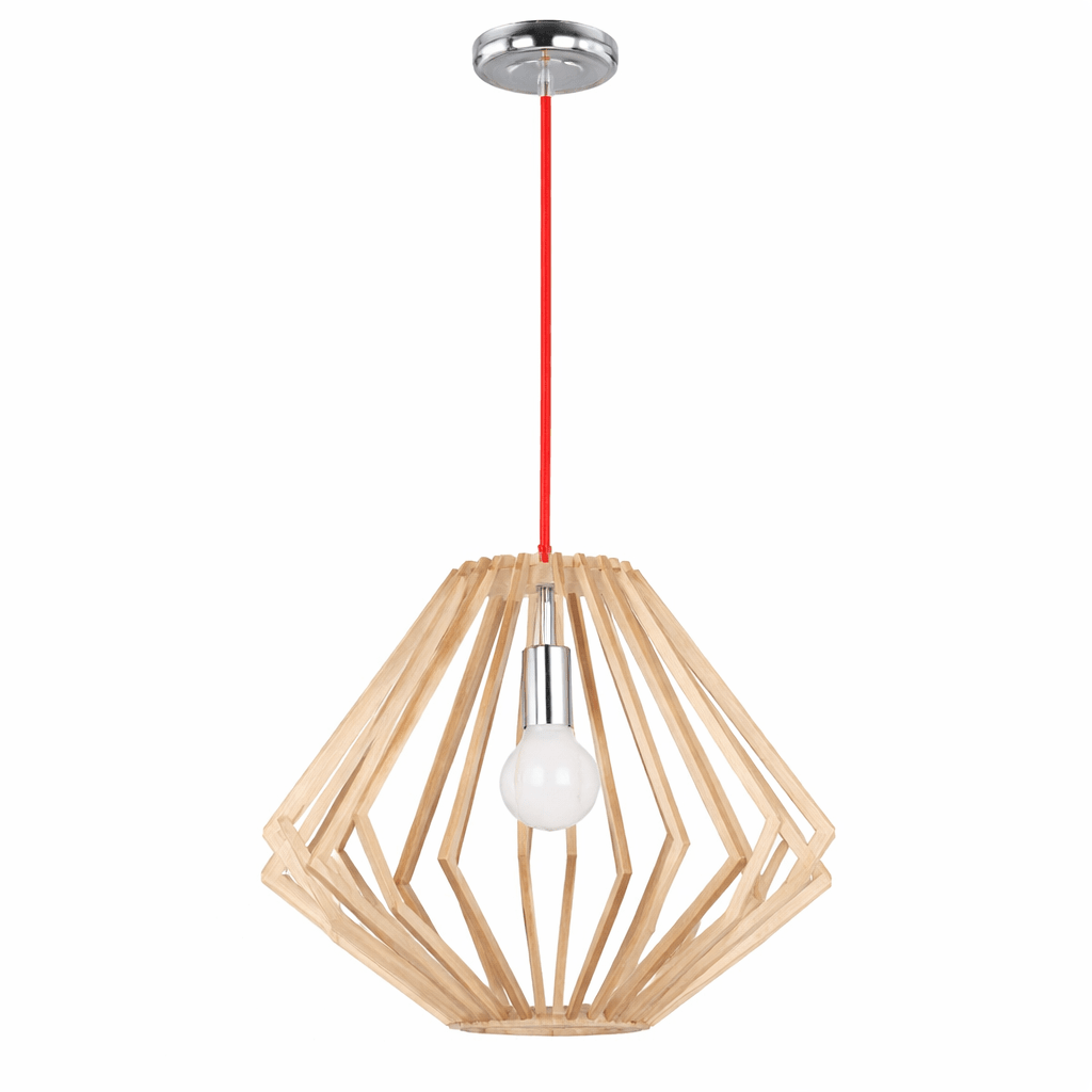Polished Chrome Pendant with Wood PEN444