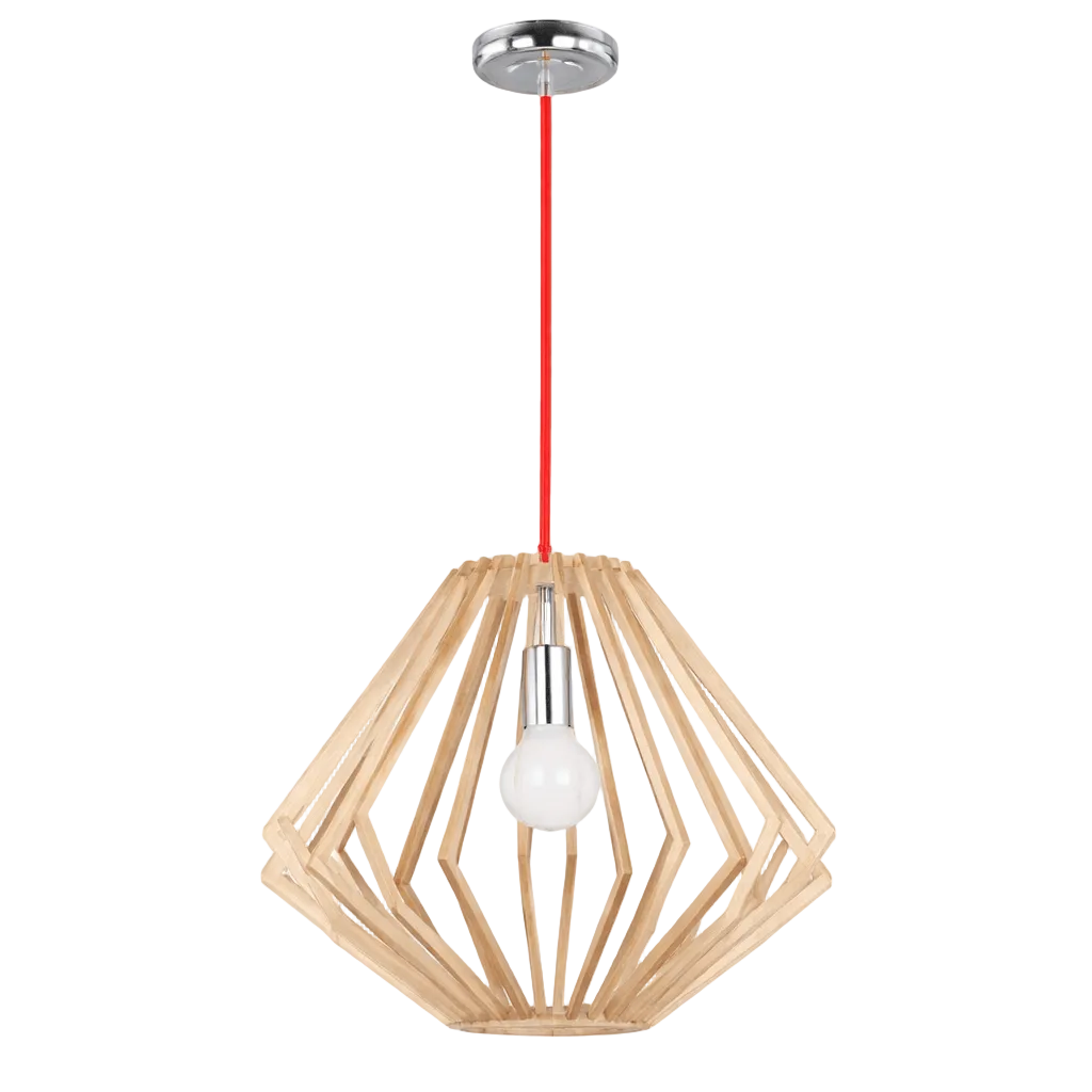 Polished Chrome Pendant with Wood PEN444