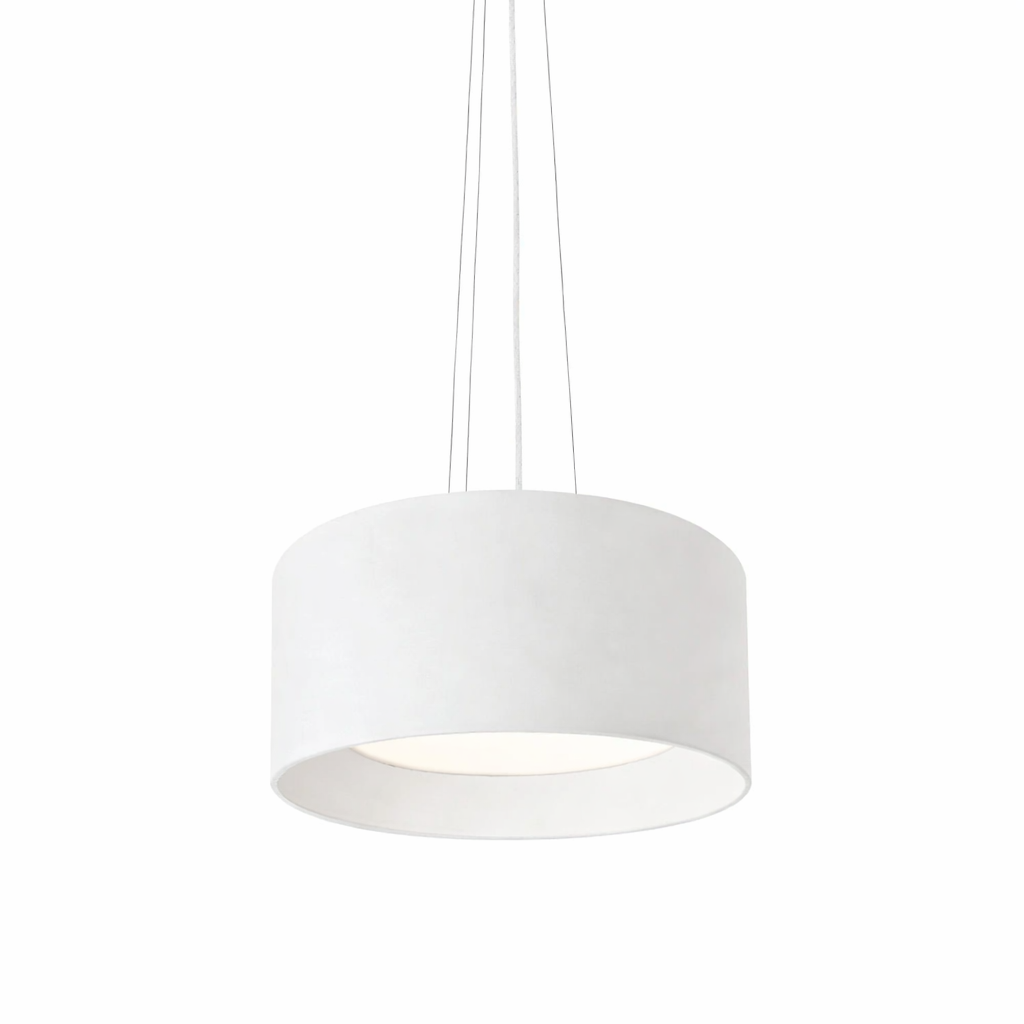 White fabric pendant light on a white background