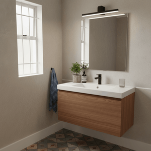 Modern black wall-mounted light fixture on a white background