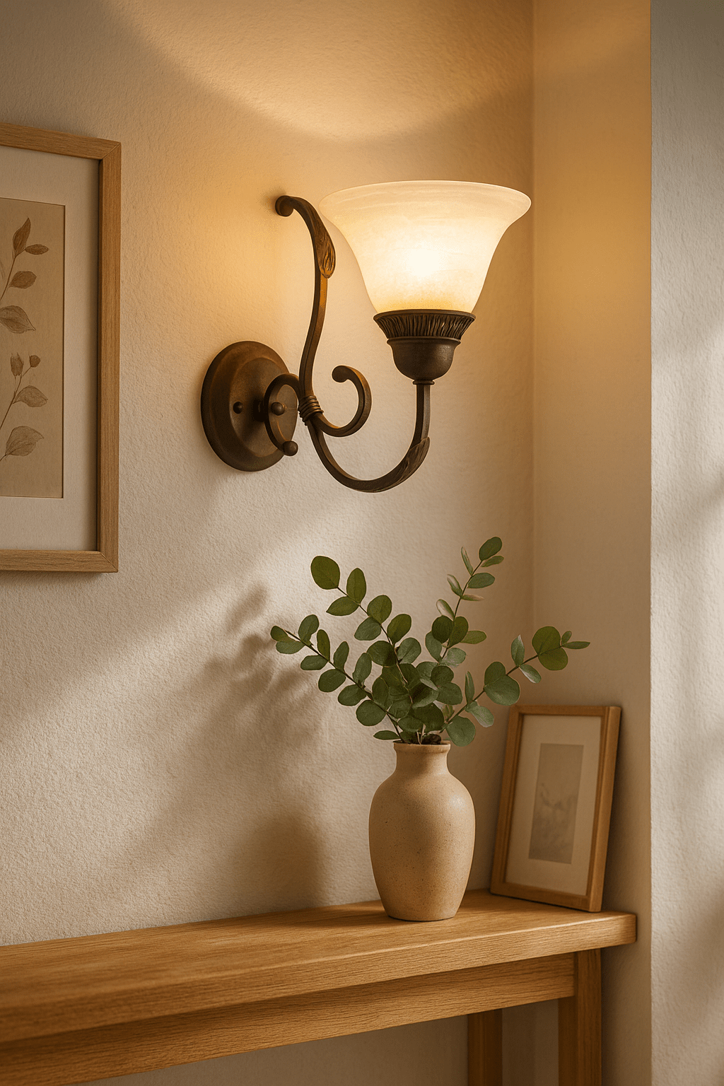 Rust Metal Indoor Wall Light Alabaster Glass
