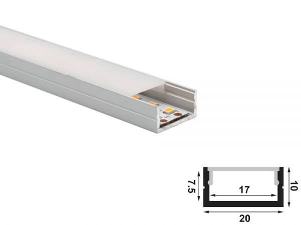 LED Extrusion - 20 x 10mm Surface Profile Complete (3m)