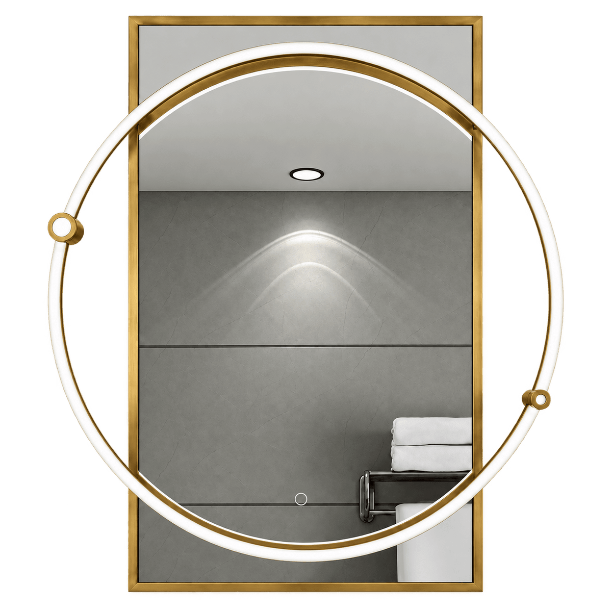 Antique brass LED mirror on transparent background