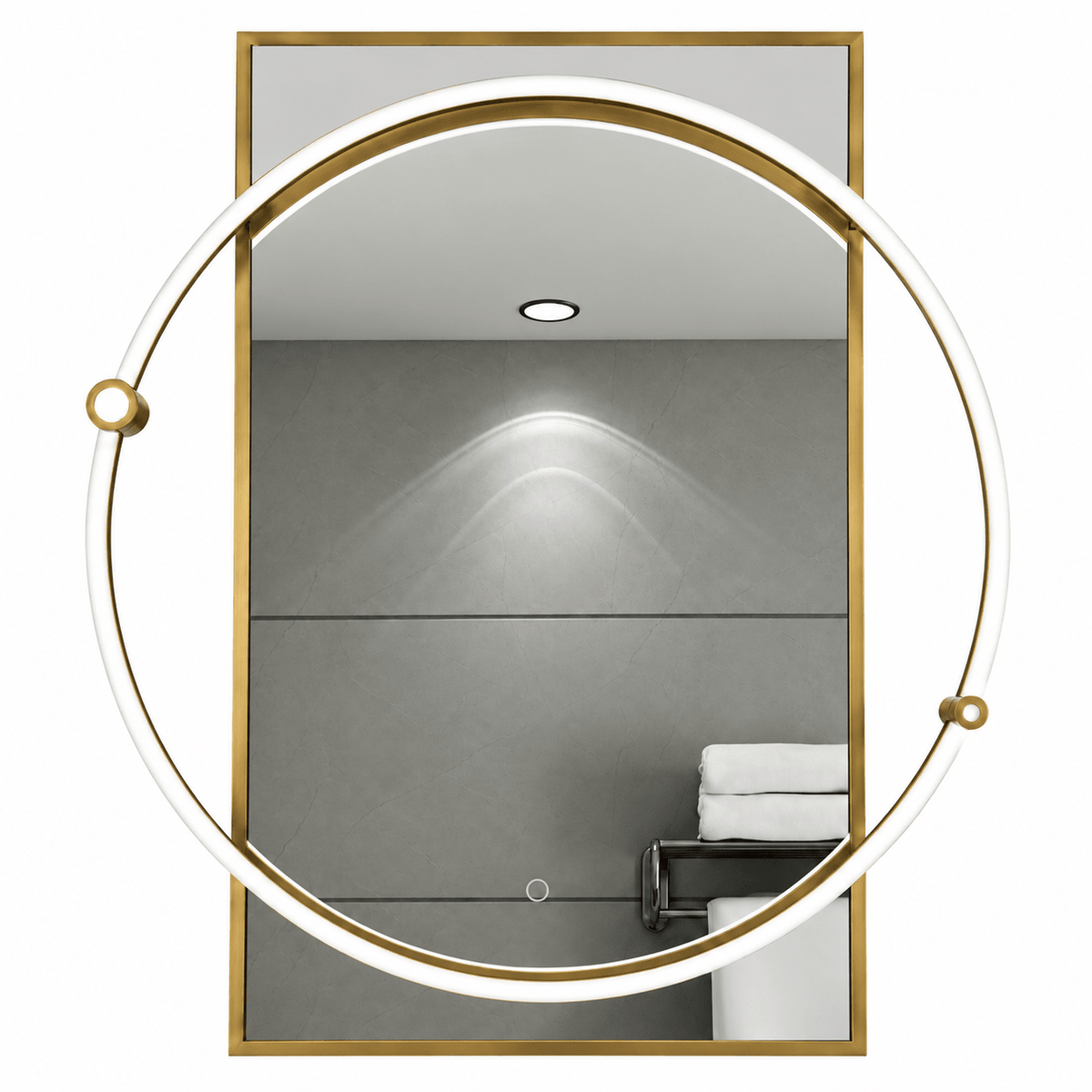Antique brass LED mirror on white background