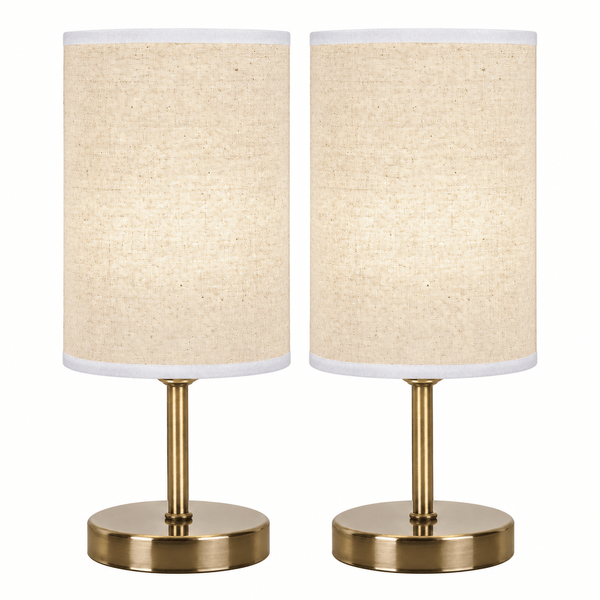 Antique Brass Table Lamps Twin Pack — Hessian Shade, white background
