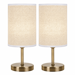 Antique Brass Table Lamps Twin Pack — Hessian Shade, white background