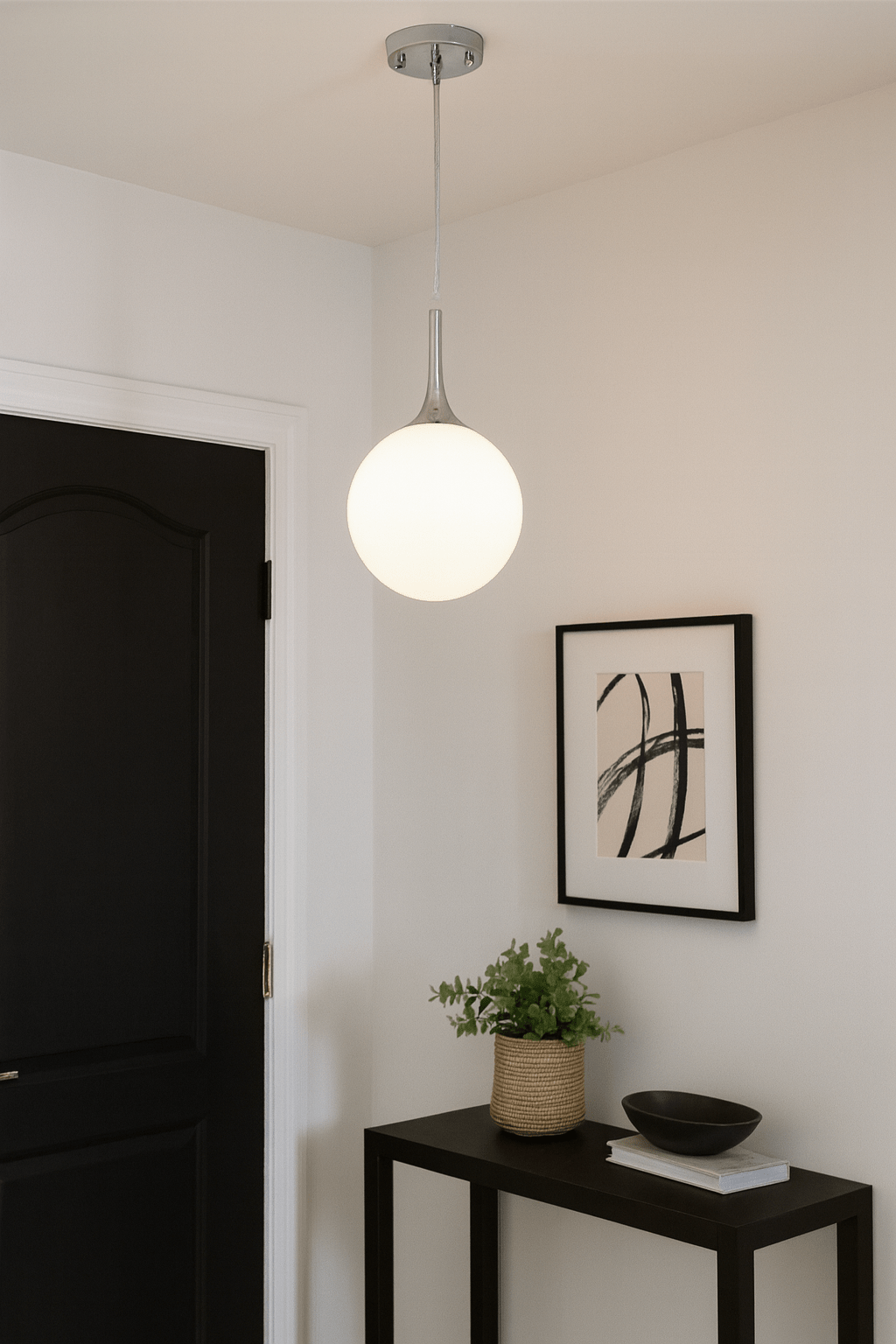 Chrome Pendant Light - Opal Glass