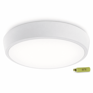 18W Emergency LED Ceiling Fitting with a sleek white design, showcasing a flush-mounted style and bright illumination.