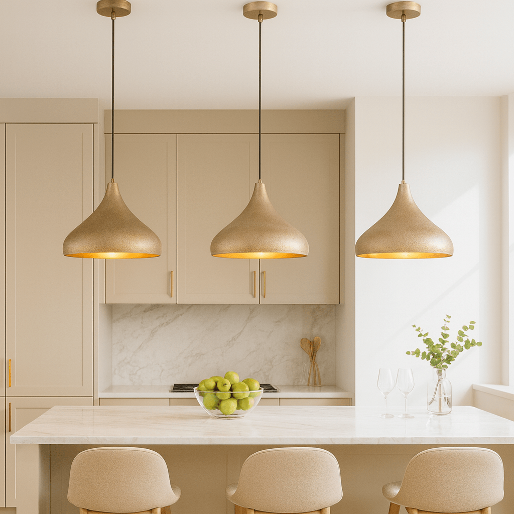 Champagne Ruf Metal Pendant Light with Gold Inner