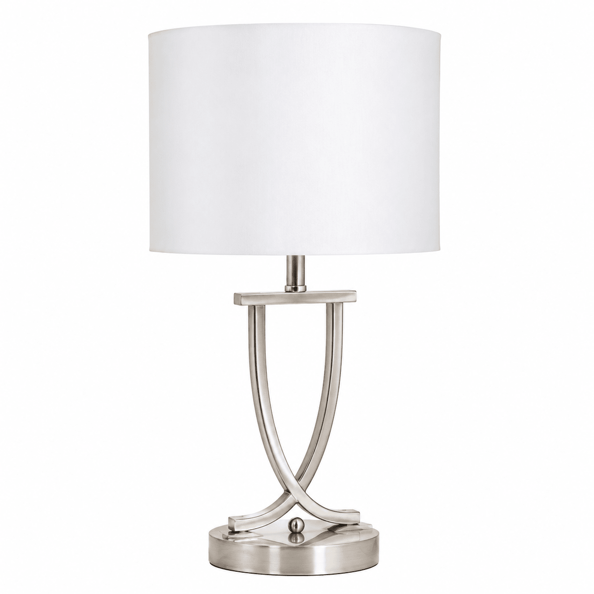 Satin Chrome Table Lamp with Oval Pearl White Shade