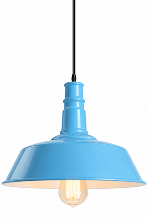Glossy blue pendant light with a classic shape, featuring an E27 bulb socket.