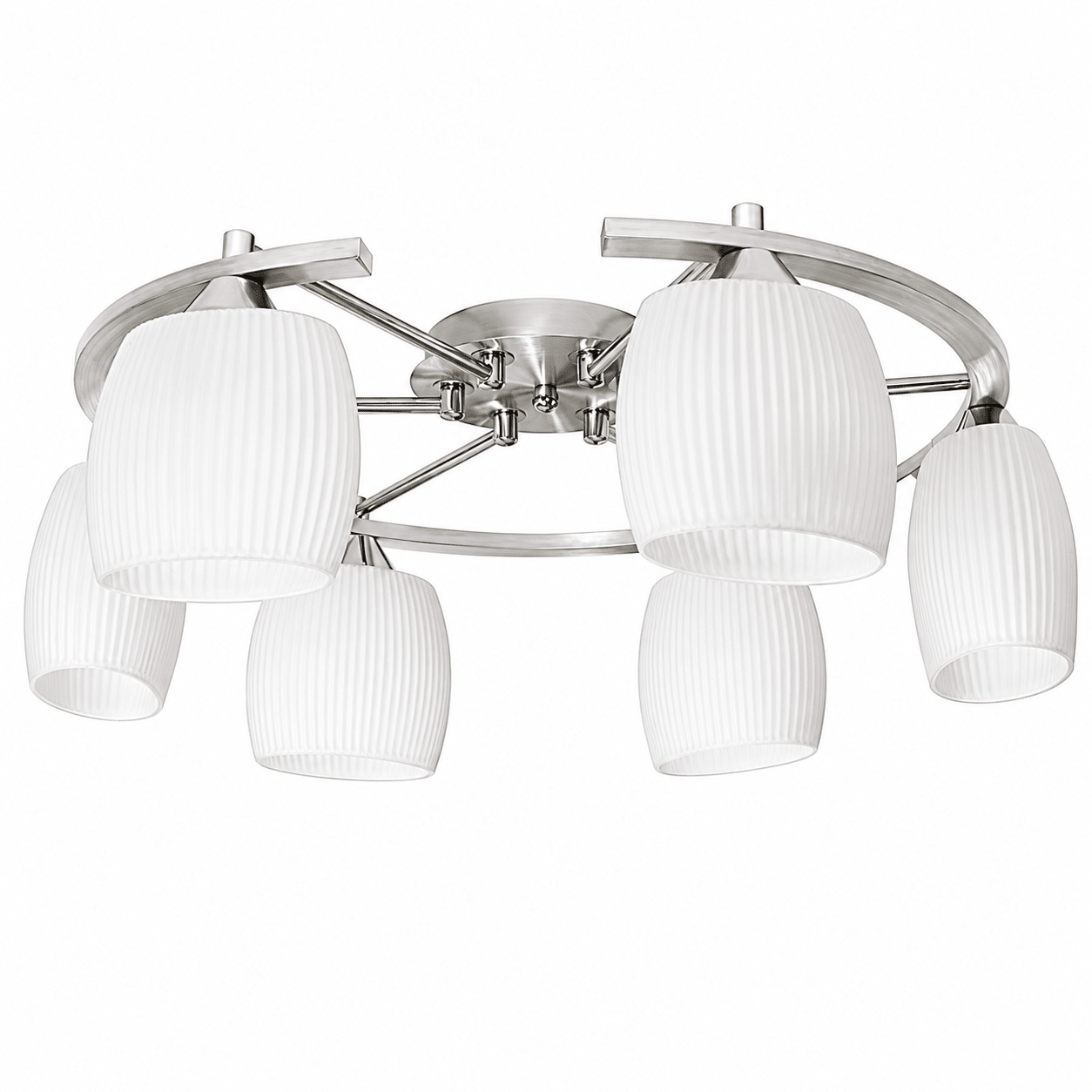 6 Light - Satin Chrome & Pleated Opal Glass Ceiling Light