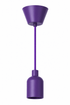 Purple pendant light with a conical ceiling rose and a cylindrical lamp holder.