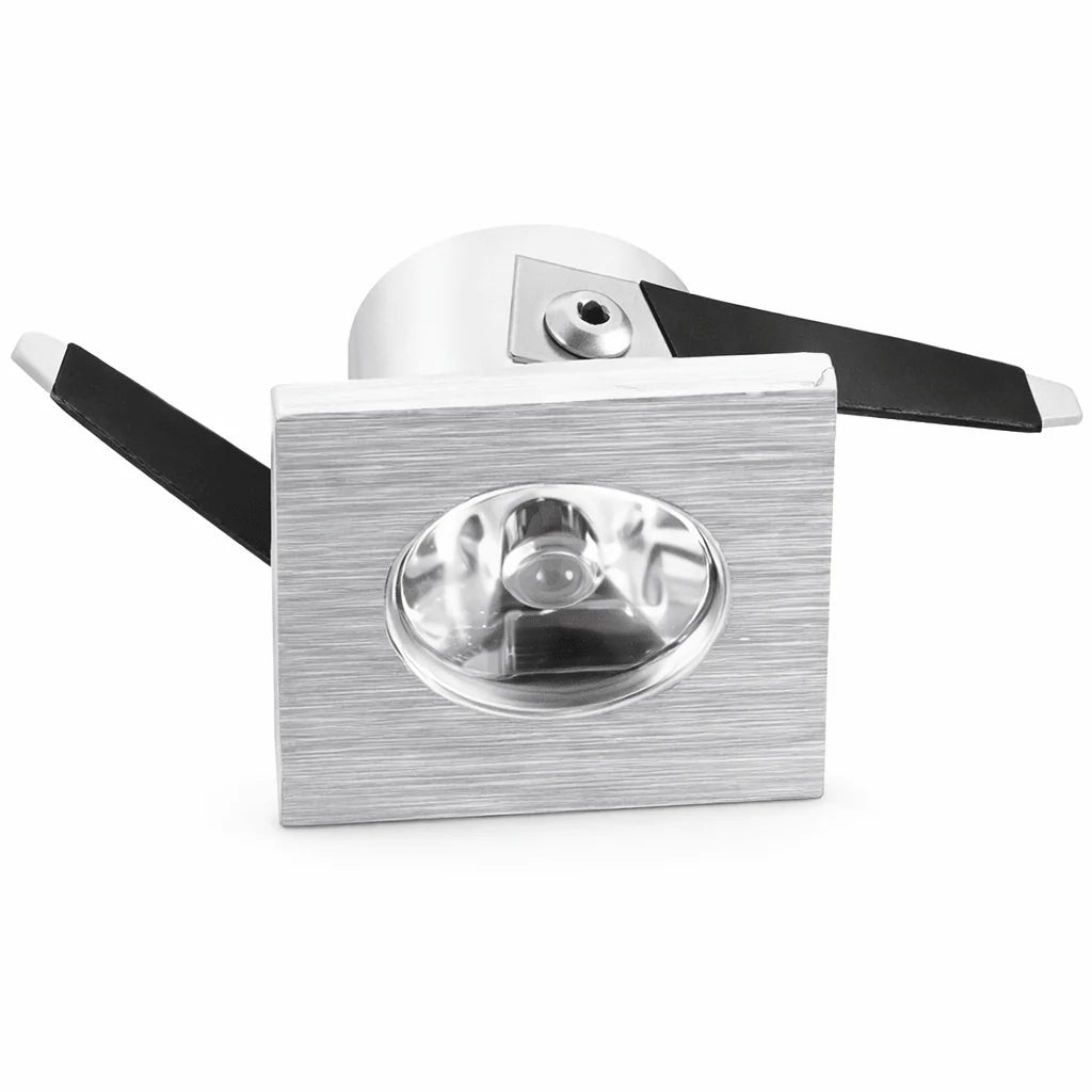 1W LED Cabinet Light, Brushed Aluminium, Square, 230V, 2700K Warm White