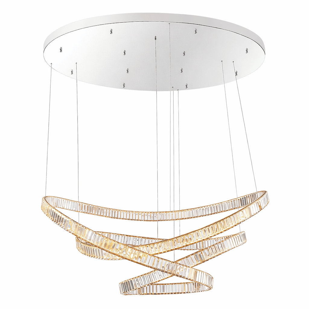 Modern cchandelier with circular design on a white background
