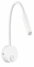 White 3W LED reading light fitting with flexible arm and base switch, ideal for bedside or task lighting.