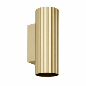 Matilda Up & Down Wall Light in sand gold finish, featuring a sleek cylindrical design with vertical grooves.