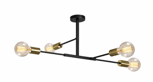 Modern black chandelier with multiple light bulbs on a white background