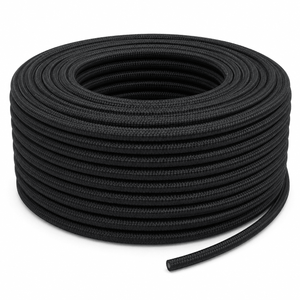 10m roll of black 2-core fabric cable, neatly coiled for decorative wiring projects.