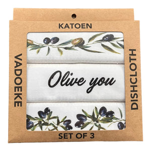 Olive You Printed Cotton Tea Towels Set