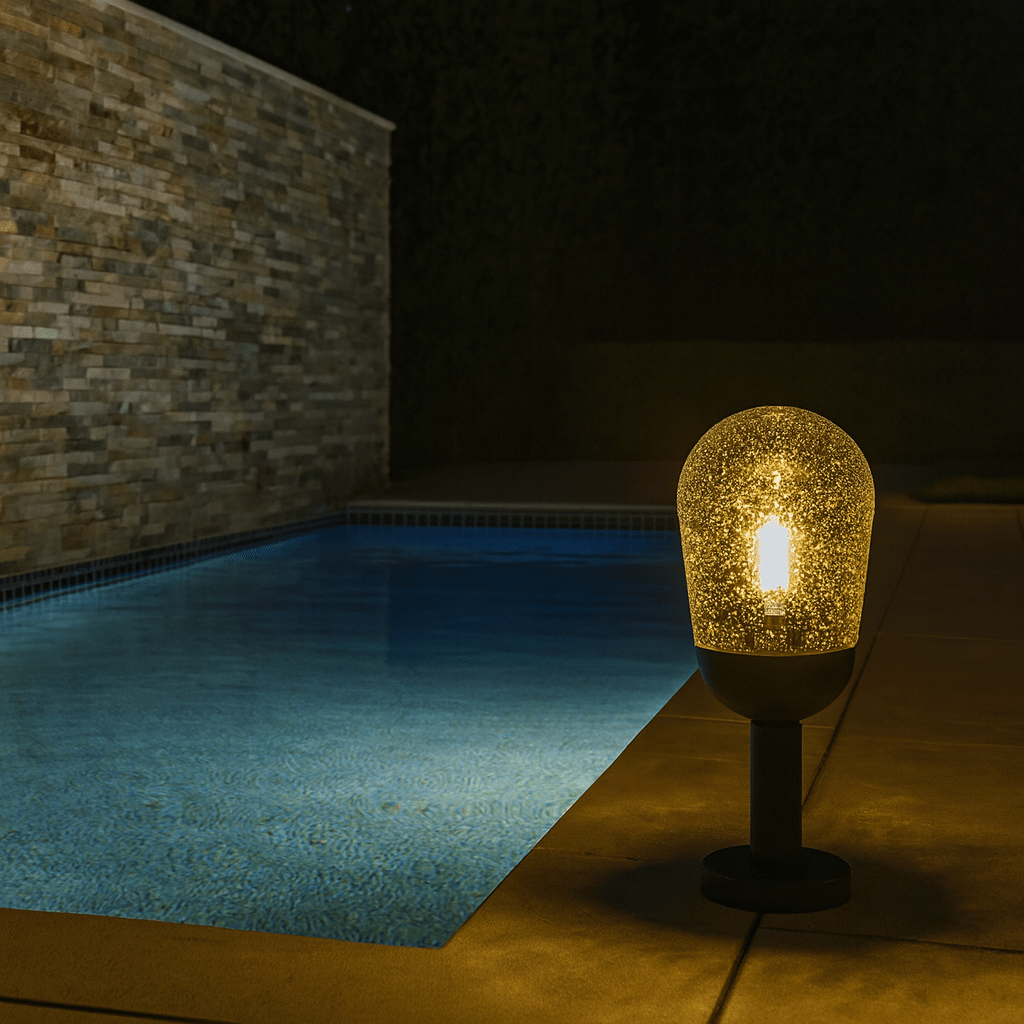 Aluminium Pillar Lantern with Clear Speckled Glass