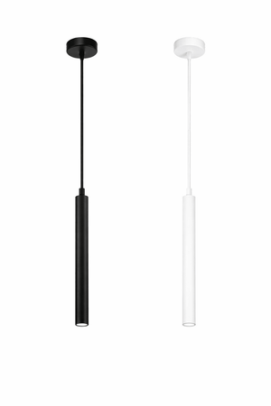 Black and white pendant lights on a white background