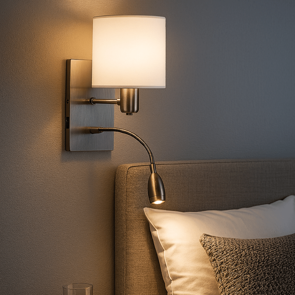 Satin Chrome Wall Light with White Shade