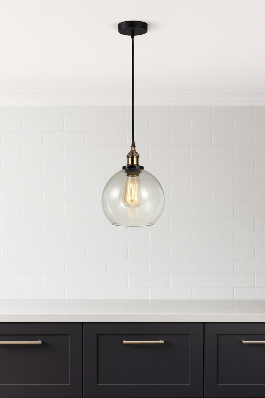 Antique Brass Glass Ball Pendant Light