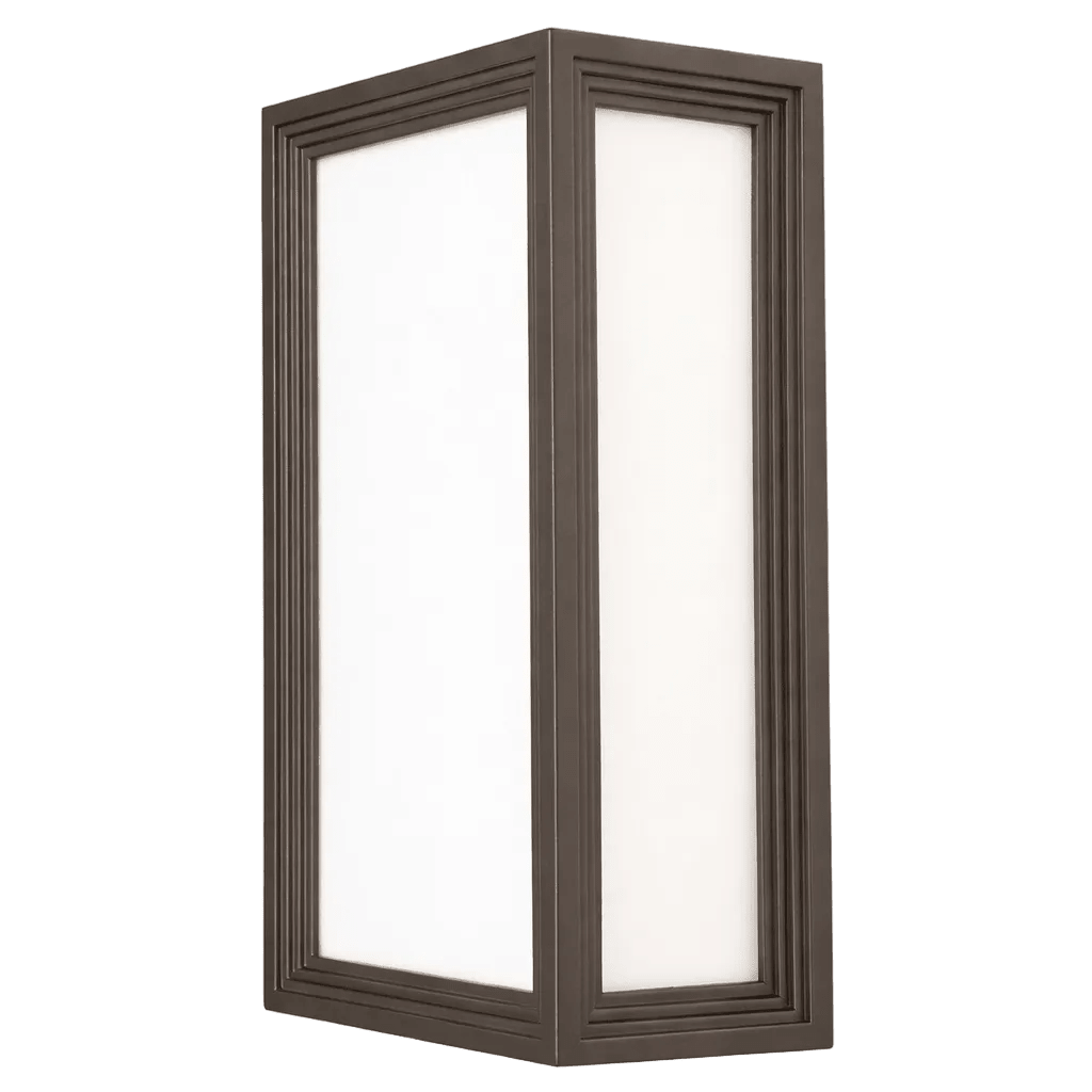 Dark grey rectangular bulkhead outdoor wall light with opal cover