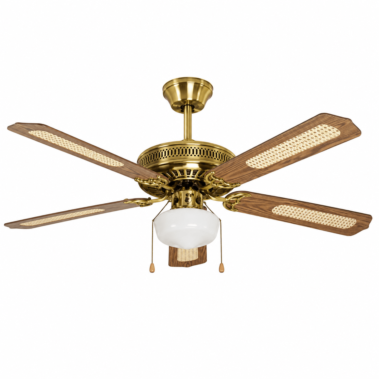 Rattan Ceiling Fan with 1 Light Antique Brass